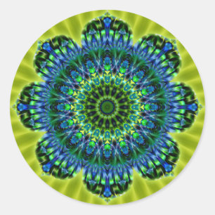 Sticker Rond bleu vert mandala fleur vert clair