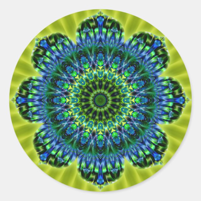 Sticker Rond bleu vert mandala | fleur vert clair (Devant)