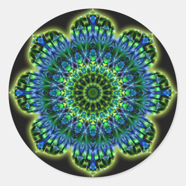 Sticker Rond bleu vert mandala | noir (Devant)