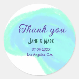 Sticker Rond Bleu vert pastel merci ajouter nom de couple date