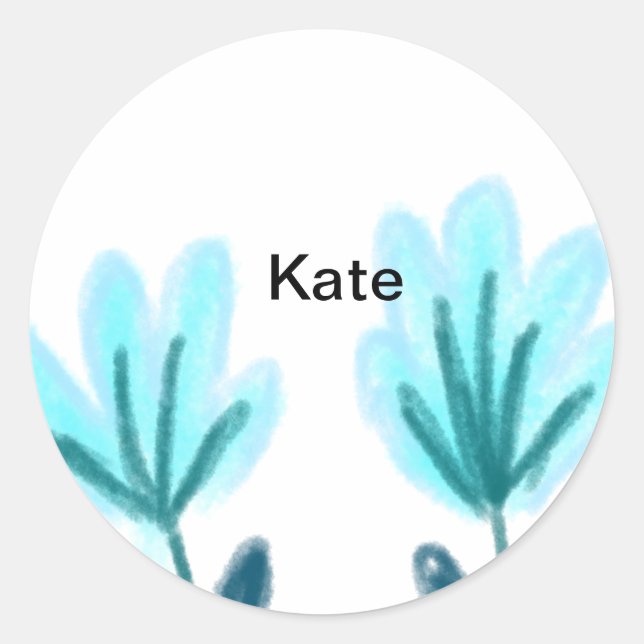 Sticker Rond bleu violet t aquarelle florale ajouter nom texte  (Devant)