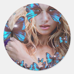 STICKER ROND BLEUE BUTERRFY BEAUTY MAKEUP ARTISTE