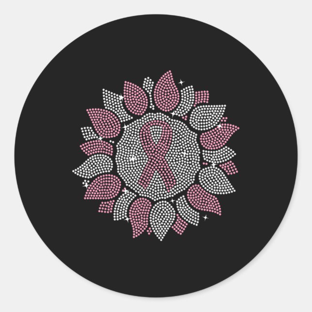 Sticker Rond Bling Sunflower rose Ruban Prix du cancer du sein (Devant)