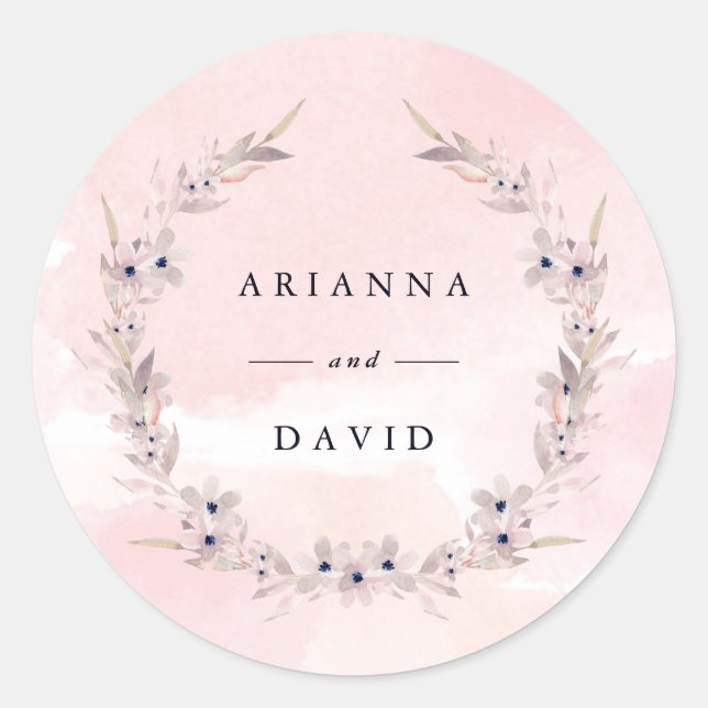 Sticker Rond Bliss aquarelle | Couronne florale rose pâle (Devant)