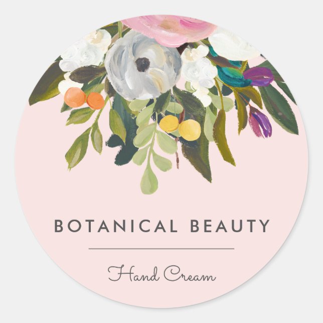 Sticker Rond Bliss Botanique Élégant Floral Moderne | Blush (Devant)