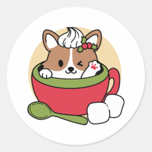 Sticker Rond Bliss de cacao d'hiver - Chien mignon en mode Mug