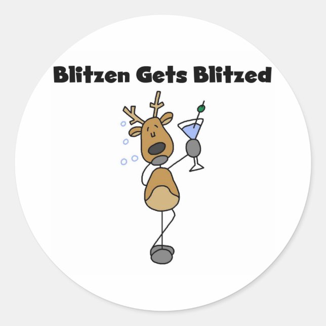 Sticker Rond Blitzen devient un Humour de renne blitzé (Devant)
