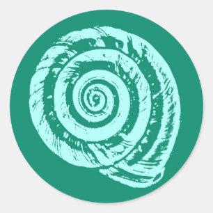 Sticker Rond Bloc de coquillages spiraux Impression, Turquoise