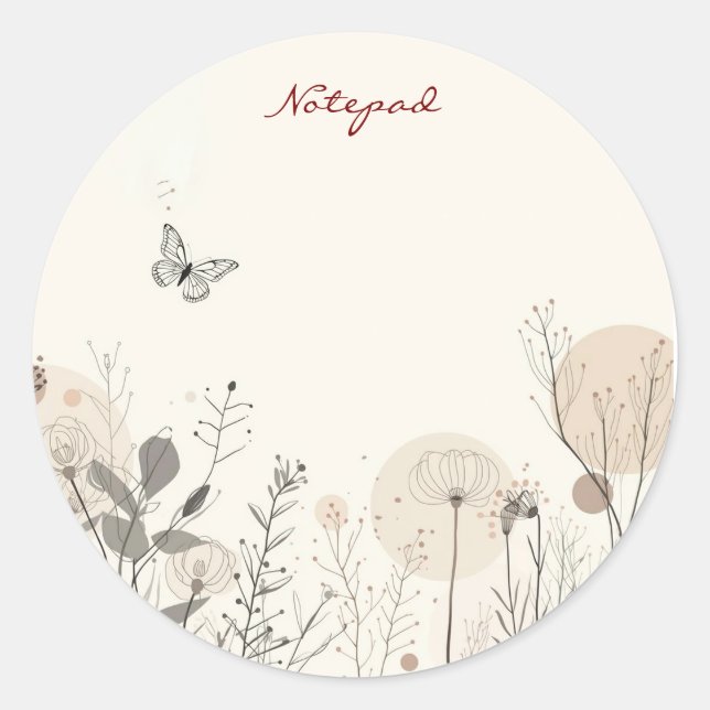 Sticker Rond Bloc-notes orné d'illustrations de plantes sauvage (Devant)