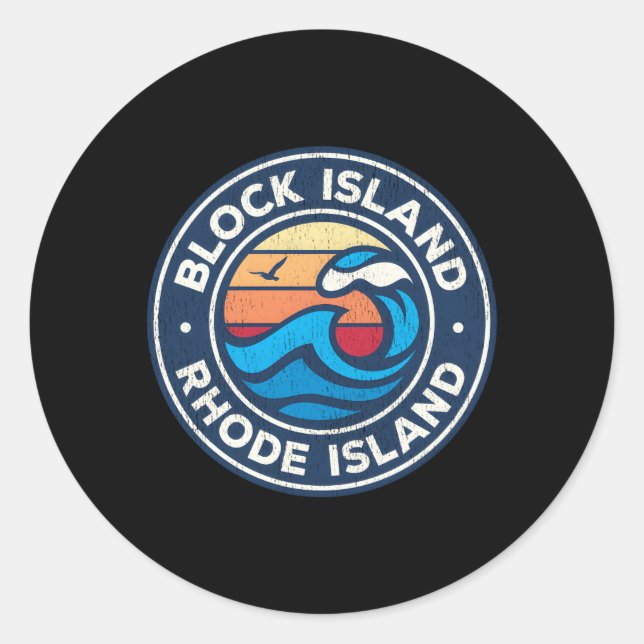 Sticker Rond Block Island Rhode Island Ri Vagues Nautiques (Devant)
