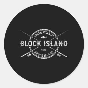 Sticker Rond Block Island Ri Voies De Pêche Croisées Vintages