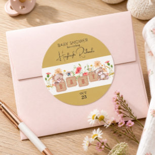 Sticker Rond Blocs bébé, ours et fleurs sauvages