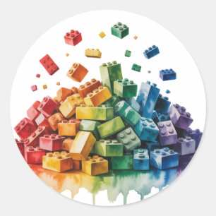 Sticker Rond Blocs de bâtiment colorés Explosion fête d'anniver