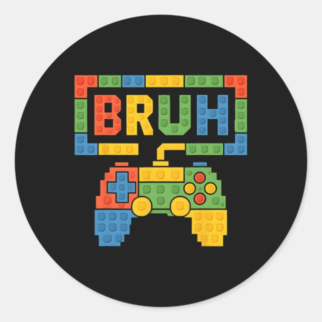 Sticker Rond Blocs de Construction Bruh Garçons Anniversaire Br (Devant)