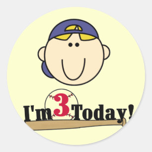 Sticker Rond Blond Boy Baseball 3e anniversaire