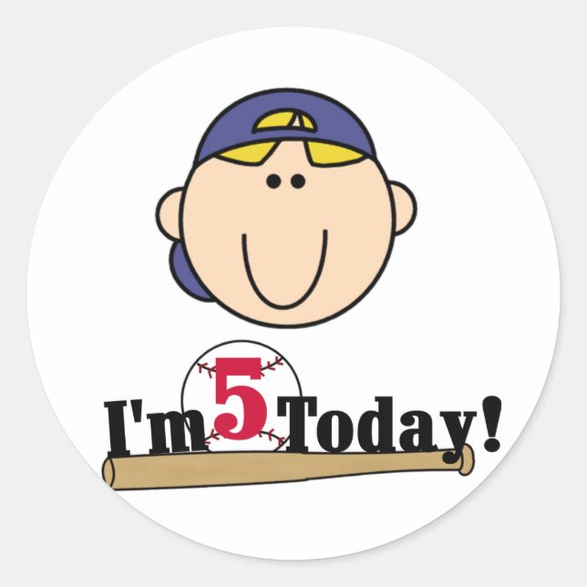 Sticker Rond Blond Boy Baseball 5e anniversaire (Devant)