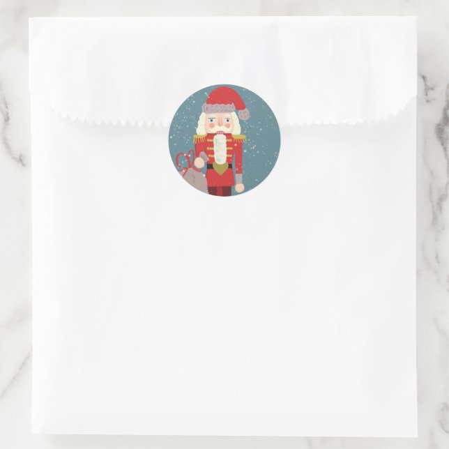 Sticker Rond Blond Christmas Nutcracker Santa Teal (Sac)
