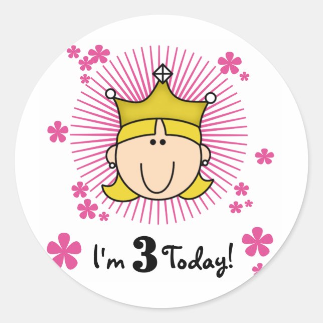 Sticker Rond Blond Princess 3e Anniversaire Tshirts & cadeaux (Devant)