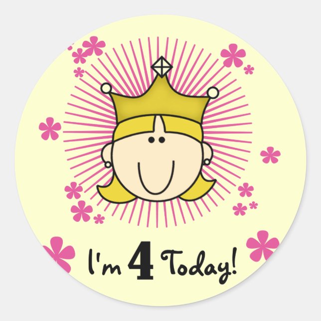 Sticker Rond Blond Princess 4th Birthday Tshirts et cadeaux (Devant)
