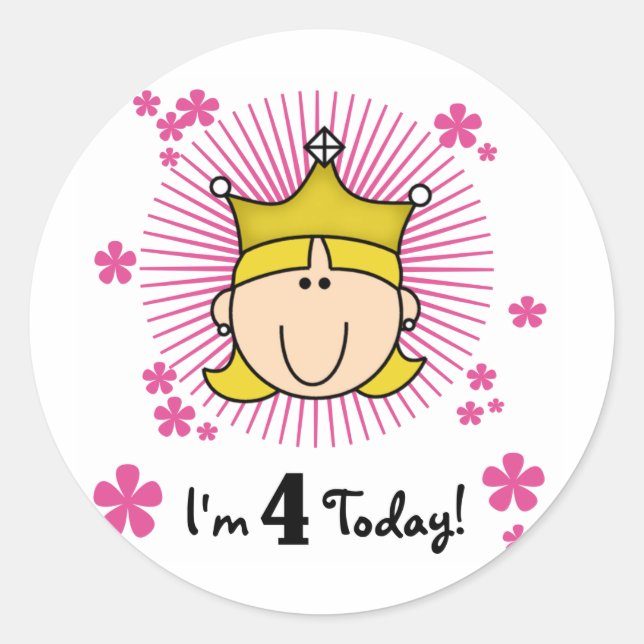 Sticker Rond Blond Princess 4th Birthday Tshirts et cadeaux (Devant)