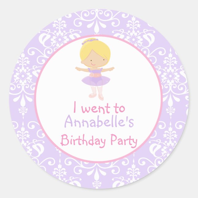 Sticker Rond Blonde Ballerina fête d'anniversaire (Devant)