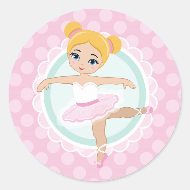Sticker Rond Blonde Ballerina - Fille danseuse de ballet rose (Devant)