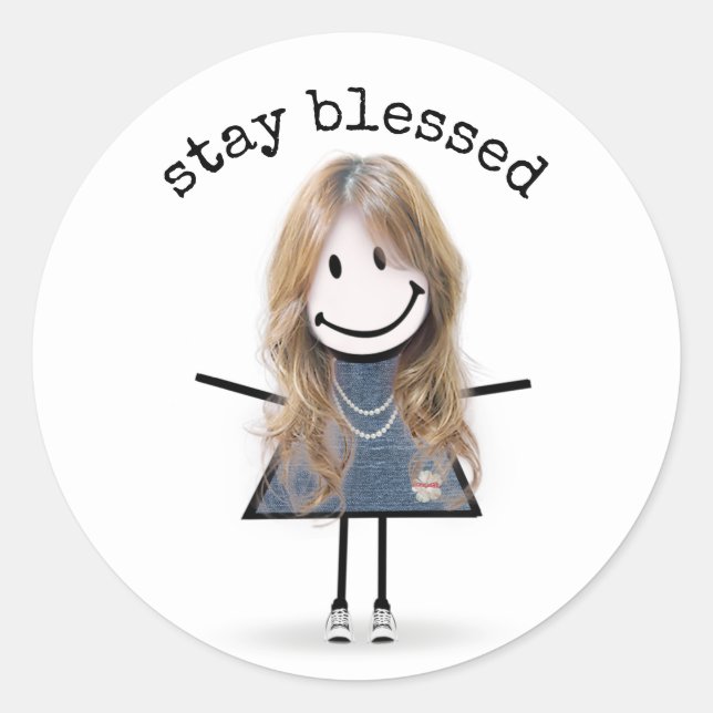 Sticker Rond Blonde fille en Basket (Devant)