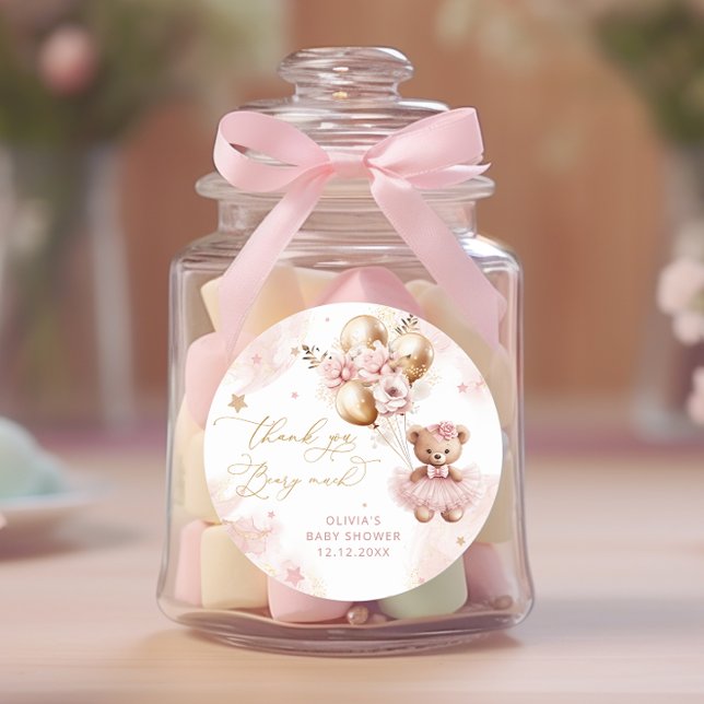 Sticker Rond Blonde Ours Teddy Bearly Wait Baby shower rose (Créateur téléchargé)