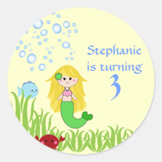 Sticker Rond Blonde sirène collants d'anniversaire fille mignon
