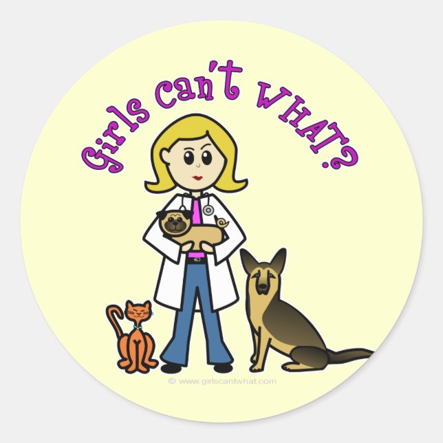 Sticker Rond Blonde vétérinaire fille (Devant)