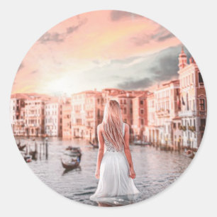 Sticker Rond Blondie Dans Venise Romantique