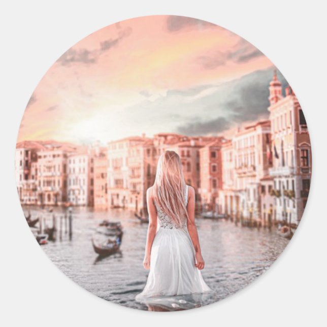 Sticker Rond Blondie Dans Venise Romantique (Devant)