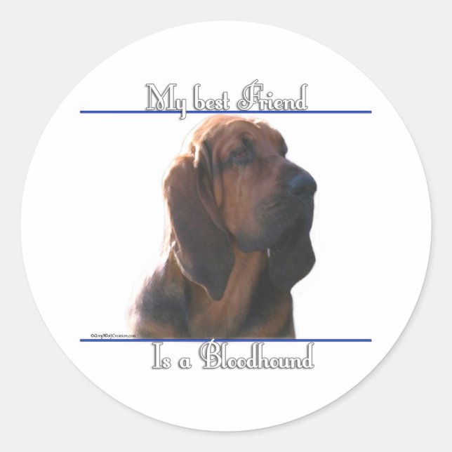 Sticker Rond Bloodhound Best Friend; Bloodhound Cadeaux; (Devant)