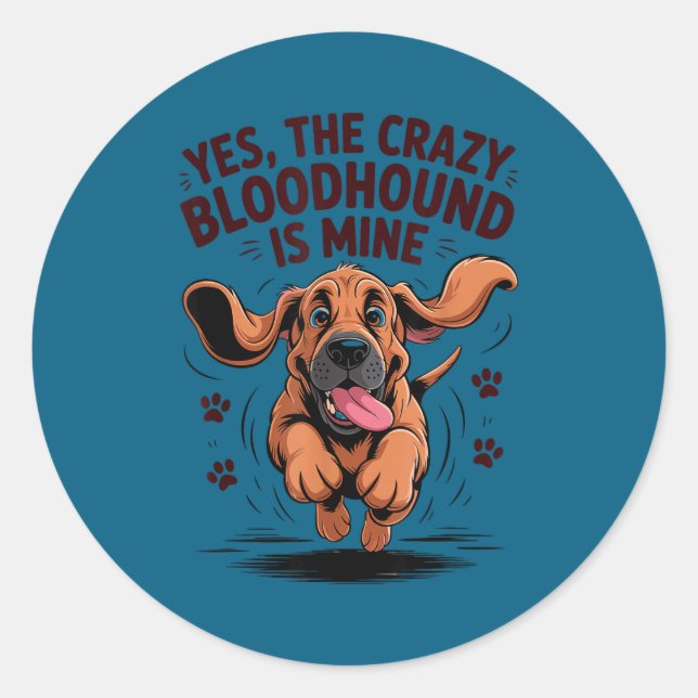 Sticker Rond Bloodhound Breed Cute Pet Dog Lover Cartoon Funny  (Devant)