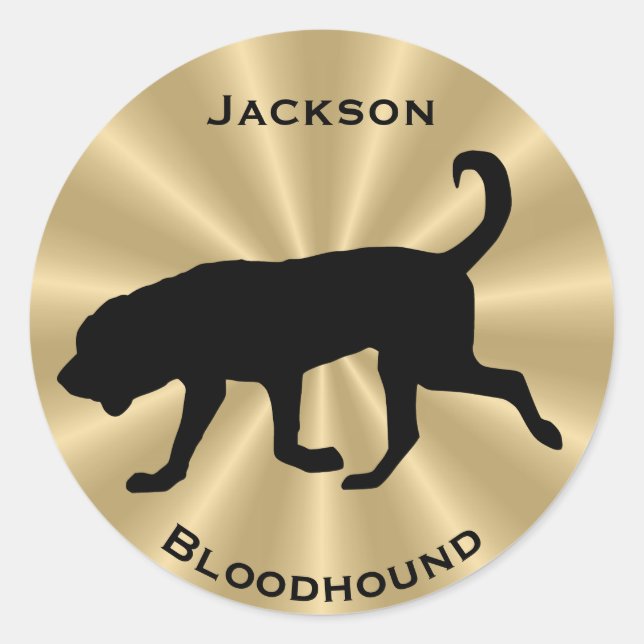 Sticker Rond Bloodhound Chien Silhouette Texte personnalisable (Devant)