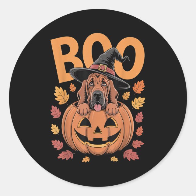 Sticker Rond Bloodhound Costume Sur Halloween Citrouille Bloodh (Devant)