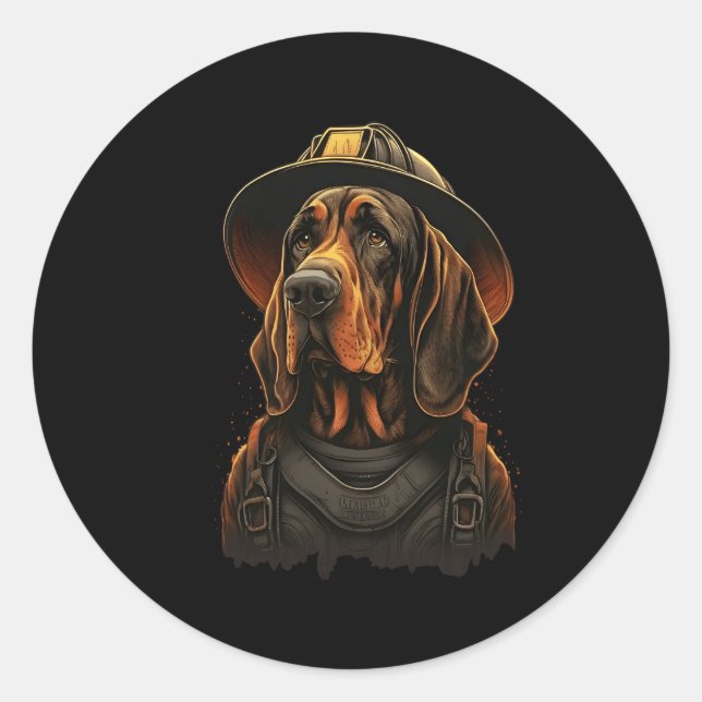 Sticker Rond Bloodhound Fire On Firefighter Bloodhound (Devant)