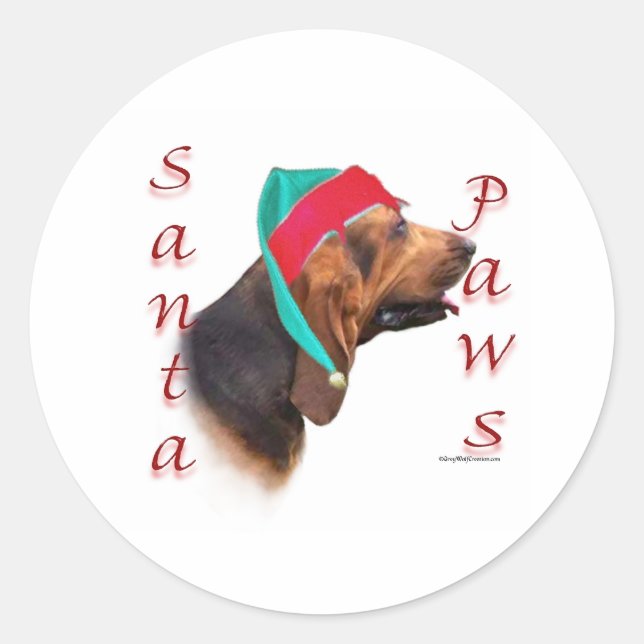 Sticker Rond Bloodhound Père Noël Paws (Devant)