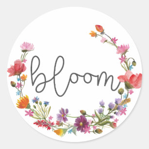 Sticker Rond Bloom, Citation Fleur sauvage Inspirationnelle Boh