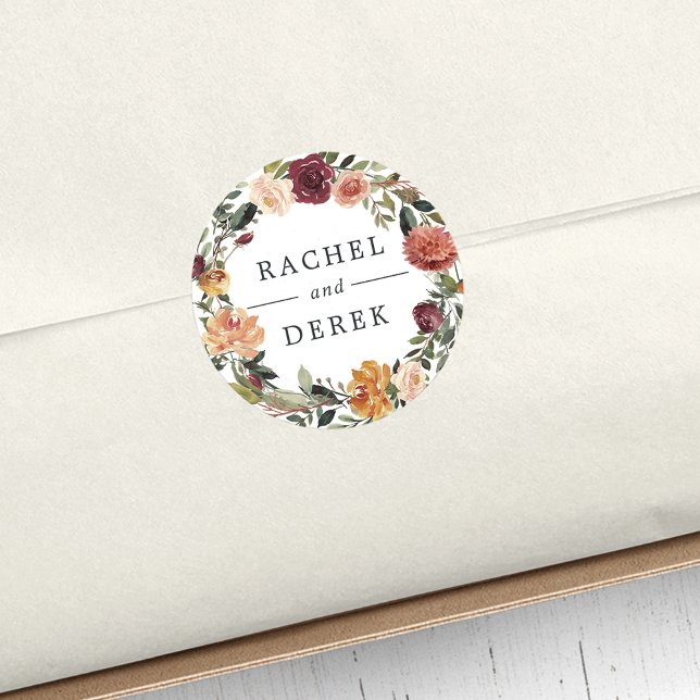 Sticker Rond Bloom rustique | Floral Mariage de couronne (Créateur téléchargé)
