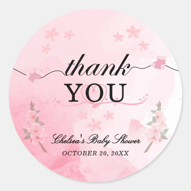 Sticker Rond Blooming in Bliss Girl Baby shower mignon Merci (Devant)