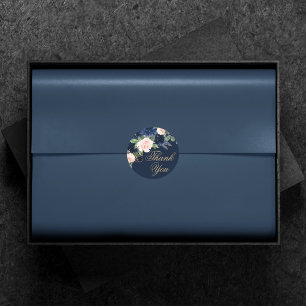 Sticker Rond Blooms Chics   Floral bleu marine foncé et rose pâ