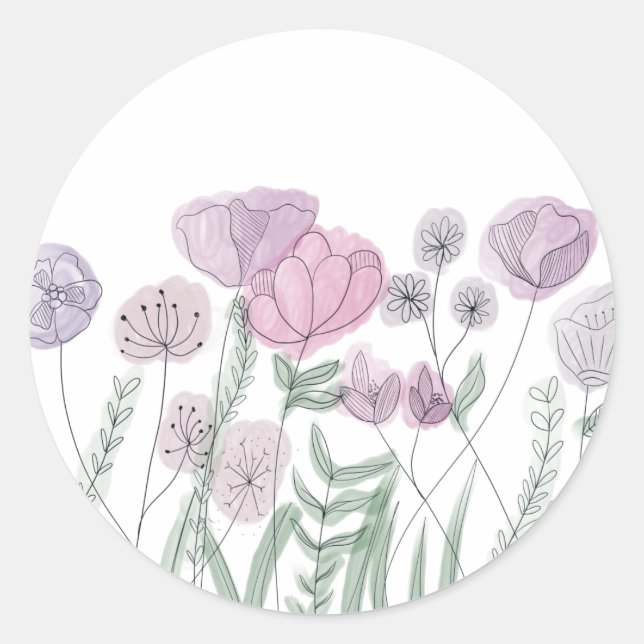 Sticker Rond Blooms Fleurs sauvages aquarelles (Devant)