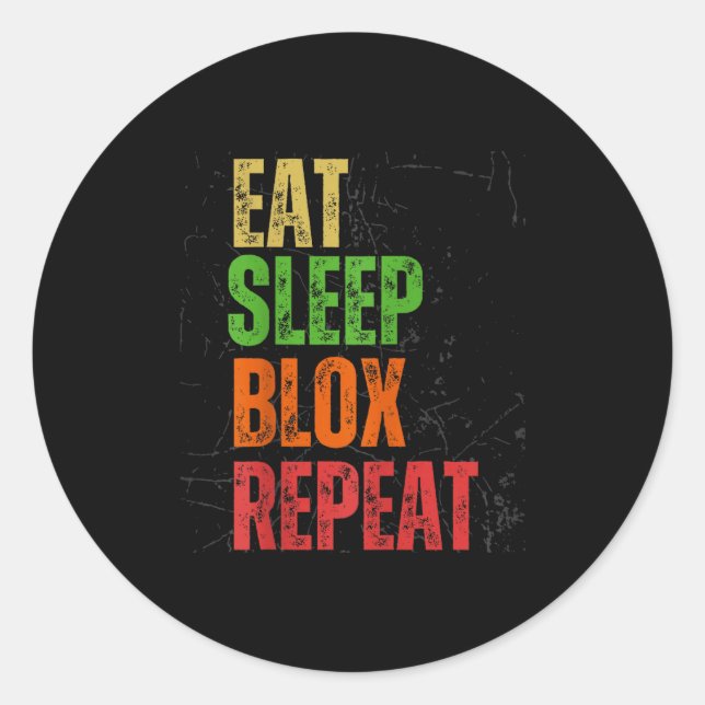 Sticker Rond Blox Gaming Tee, Eat Sleep Blox Repeat, Kids Gamin (Devant)