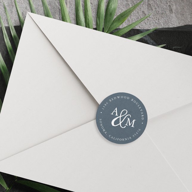 Sticker Rond Blue Ampersand Monogram Mariage Adresse de retour (Créateur téléchargé)