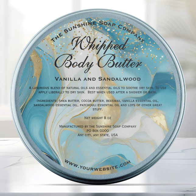 Sticker Rond Blue and Gold Glitter Body Butter Jar Label (Créateur téléchargé)