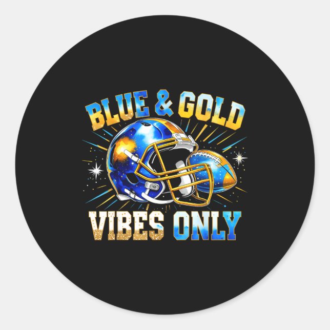 Sticker Rond Blue And Gold Vibes Only Football Fan Gift  (Devant)