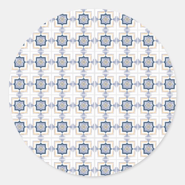 Sticker Rond Blue and white geometric pattern  (Devant)