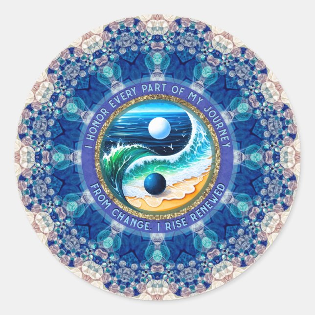 Sticker Rond Blue Aqua Balance Rise Journey  Change Affirmation (Devant)