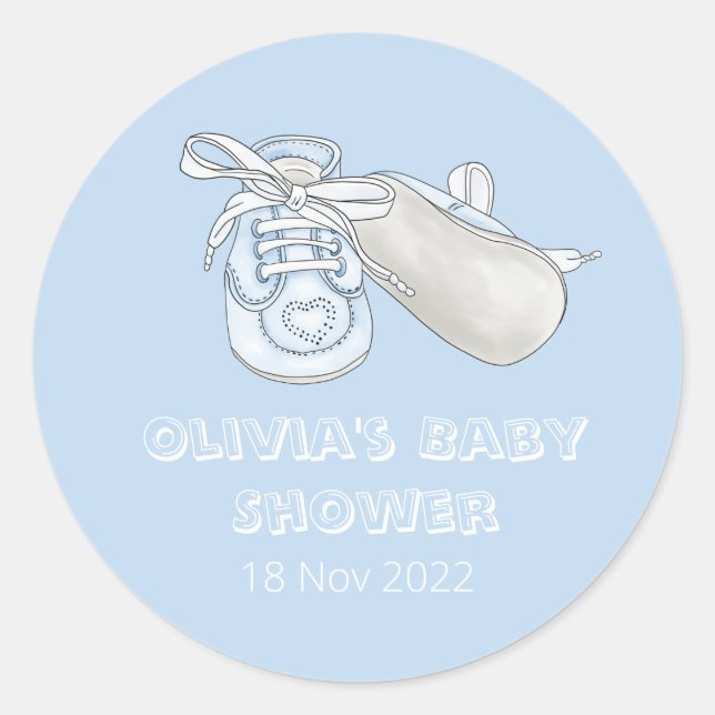 Sticker Rond Blue Baby Bootie Aquarelle Baby shower Classic Ro (Devant)